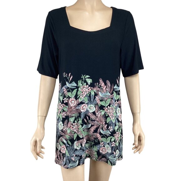 J. Jill Wearever Collection Womens Floral Tunic Top Black Size Small‎ - Picture 2 of 8